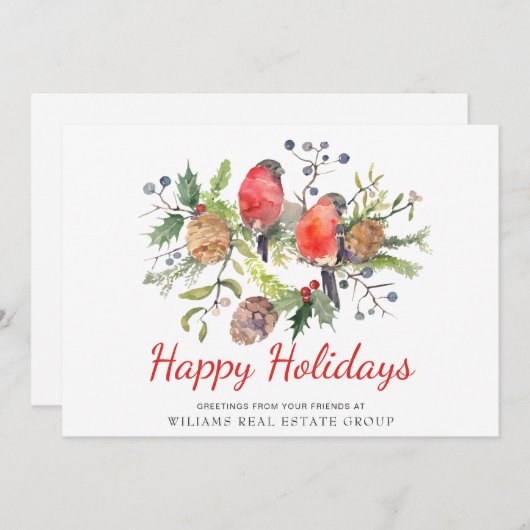 水彩クリスマス 赤い鳥 コーポレートグリーティング シーズンカード (正面/裏面)