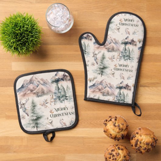 水彩クリスマス 鍋つかみ&鍋敷きセット (トップダウン)