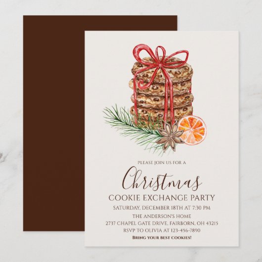 水彩クリスマスCookies交換パーティー 招待状 (正面/裏面)