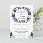 水彩クリームとパープルの花輪のウェディング 招待状 (スタンド正面)