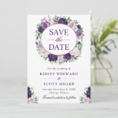 水彩クリームとパープルの花輪の結婚式 セーブザデート (スタンド正面)