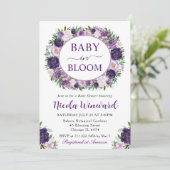 水彩クリームと紫のリースベビーシャワー 招待状 (スタンド正面)