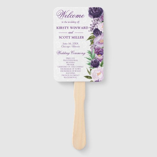 水彩クリームと紫結婚の花 ハンドファン (正面)