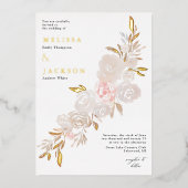 水彩クリームバラリースフォイル招待状 箔招待状 (正面)