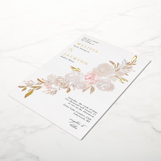 水彩クリームバラリースフォイル招待状 箔招待状 (回転した状態)