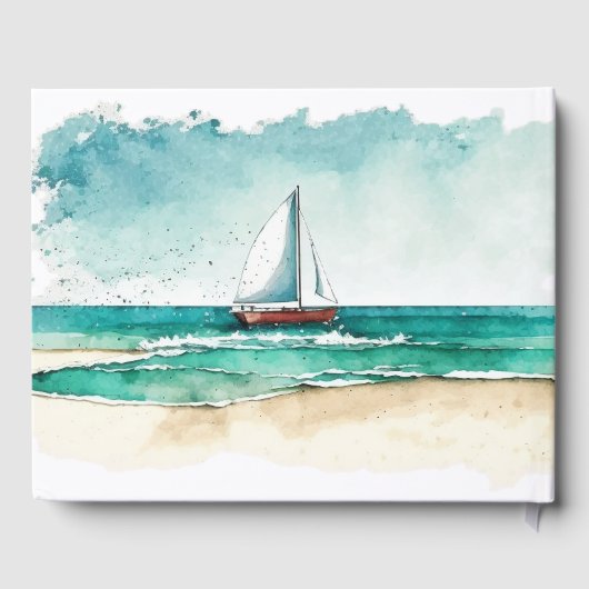 水彩クルーズ結婚のモダンシンプル ゲストブック (裏面)