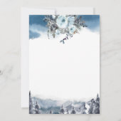 水彩クレストと山、ほこりっぽいブルー結婚ズ 招待状 (裏面)