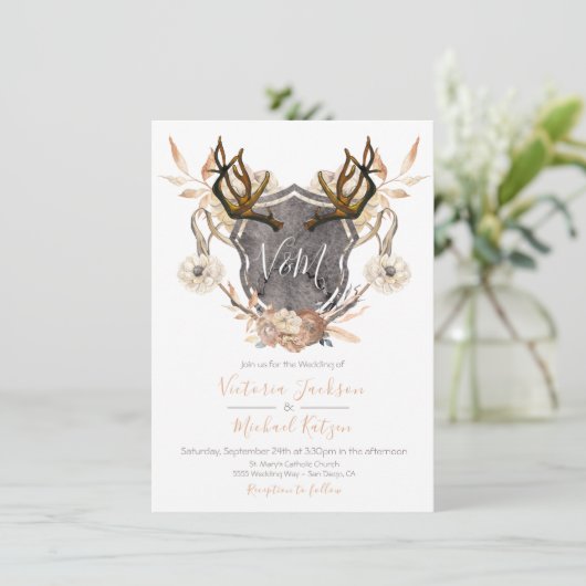 水彩クレストフローラアントラー結婚式招待状 招待状 (スタンド正面)