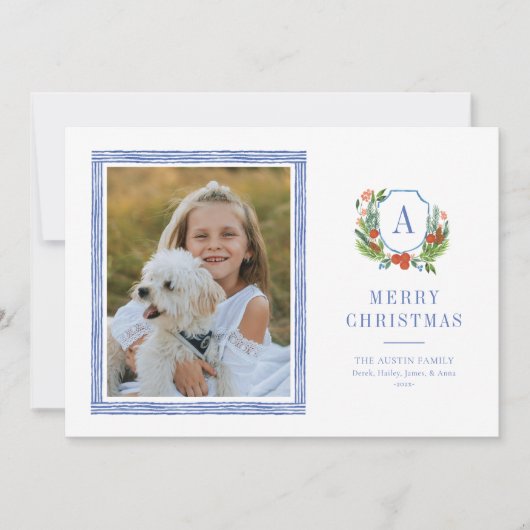 水彩クレスト名門私立校風のクリスマスフォトカード シーズンカード (正面)