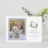 水彩クレスト名門私立校風のクリスマスフォトカード シーズンカード (スタンド正面)