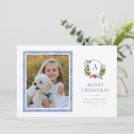 水彩クレスト名門私立校風のクリスマスフォトカード シーズンカード (スタンド正面)