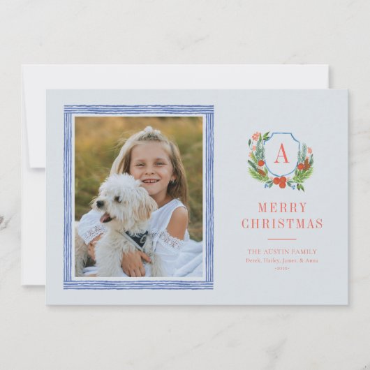 水彩クレスト名門私立校風のクリスマスフォトカード シーズンカード (正面)