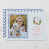 水彩クレスト名門私立校風のクリスマスフォトカード シーズンカード (正面/裏面)