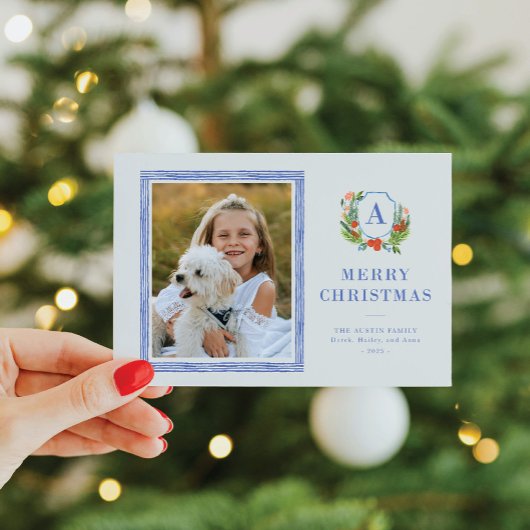 水彩クレスト名門私立校風のクリスマスフォトカード シーズンカード