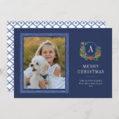 水彩クレスト名門私立校風のクリスマスフォトカード シーズンカード (正面/裏面)