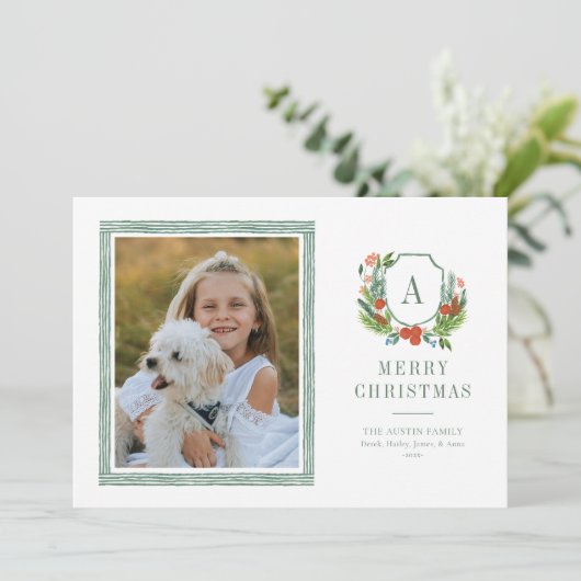 水彩クレスト名門私立校風のクリスマスフォトカード シーズンカード (スタンド正面)