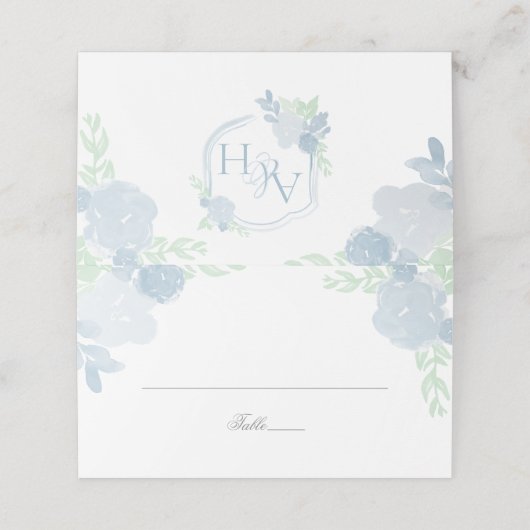 水彩クレスト青結婚のエスコートカード プレイスカード (外部開封)