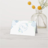 水彩クレスト青結婚のエスコートカード プレイスカード (裏面)