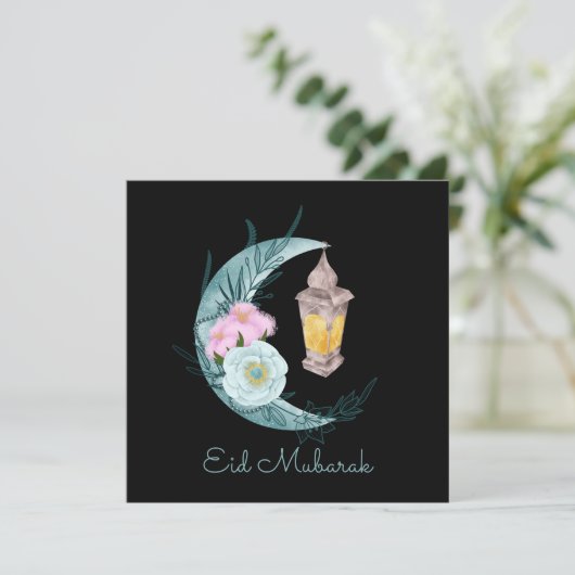 水彩クレセントEIDムバラクブラックホリデーカード シーズンカード (スタンド正面)