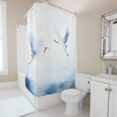 水彩クレーン日本のスタイル シャワーカーテン (インサイチュ)
