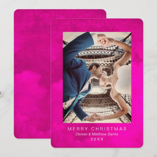 水彩クロコス ピンク ペコー クリスマス カード (正面/裏面)