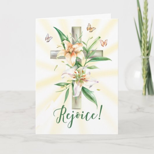 水彩クロスとユリのイースターレジョイス カード (正面)