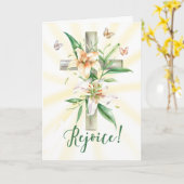 水彩クロスとユリのイースターレジョイス カード (黄色い花)
