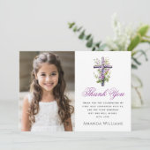 水彩クロスパープル花第1聖餐式 サンキューカード (スタンド正面)