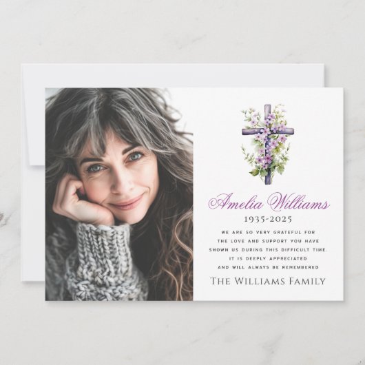 水彩クロスフラワー悔やみや弔慰写真感謝していあなた サンキューカード (正面)