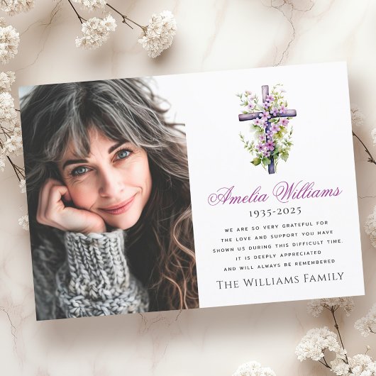 水彩クロスフラワー悔やみや弔慰写真感謝していあなた サンキューカード