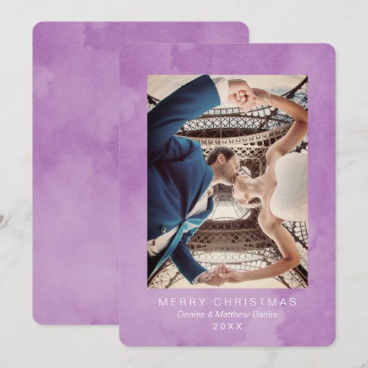 水彩クロッカスの花びらモダンなクリスマスカード 招待状 (正面/裏面)