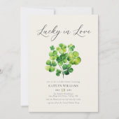 水彩クローバーラッキーinラブブライダルシャワー 招待状 (正面)