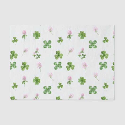 水彩クローバー葉と花緑淡い色の 薄葉紙 (正面)