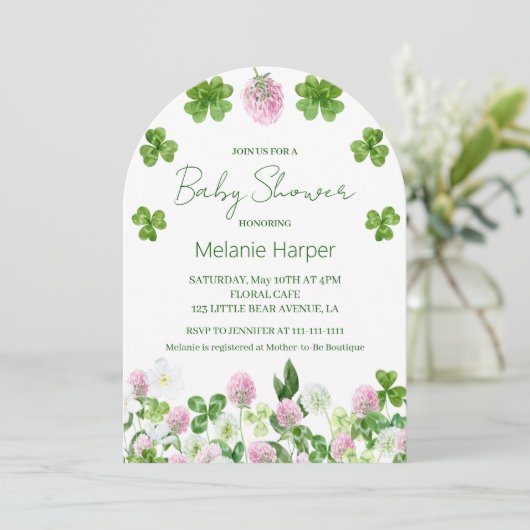 水彩クローバー離れと花赤ちゃんシャワー 招待状 (スタンド正面)