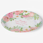 水彩グラデーションフローラローズブーケ赤ちゃんシャワー ペーパープレート (アングル)