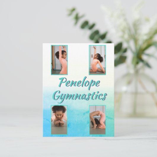 水彩グラデーション名前をカスタムする、スポーツ&写真 ポストカード (スタンド正面)