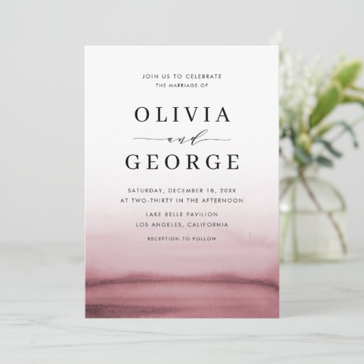 水彩グラデーション赤モダン結婚式招待状 招待状 (スタンド正面)