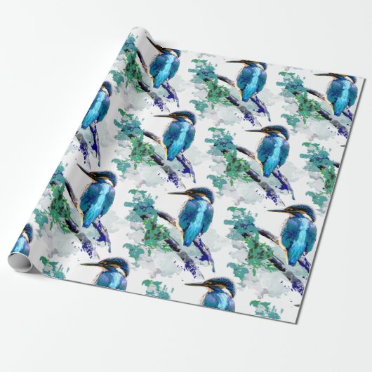 水彩グラフィックアートキングフィッシャー魚釣りバードアート ラッピングペーパー (アンロールド)