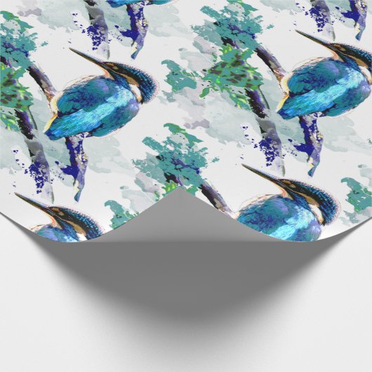 水彩グラフィックアートキングフィッシャー魚釣りバードアート ラッピングペーパー (角)