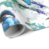 水彩グラフィックアートキングフィッシャー魚釣りバードアート ラッピングペーパー (ロールコーナー)