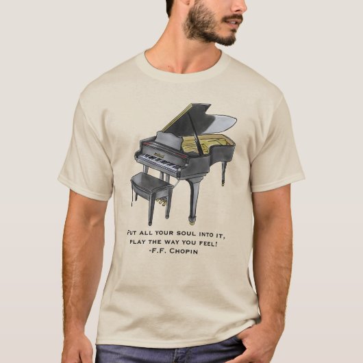 水彩グランドピアノイラスト・ショパンの引用 Tシャツ (正面)