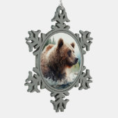 水彩グリズリーベアーワイルドライフ自然アート スノーフレークピューターオーナメント (左)