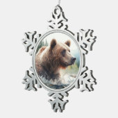水彩グリズリーベアーワイルドライフ自然アート スノーフレークピューターオーナメント (右)