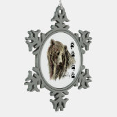 水彩グリズリーベアーワイルドライフ自然アート スノーフレークピューターオーナメント (左)