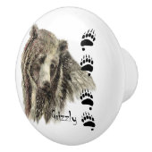 水彩グリズリーベアーワイルドライフ自然アート セラミックノブ (右)