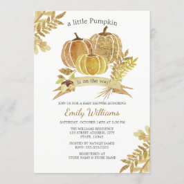 水彩グリッターカボチャ秋ベビシャワーカード 招待状