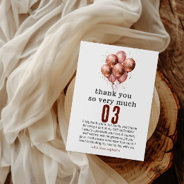 水彩グリッターバラ金ゴールドバルーン3歳の誕生日 サンキューカード