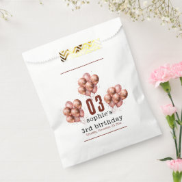 水彩グリッターバラ金ゴールドバルーン3歳の誕生日 フェイバーバッグ