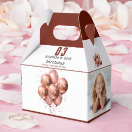 水彩グリッターバラ金ゴールドバルーン3歳の誕生日 フェイバーボックス