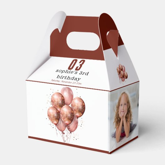 水彩グリッターバラ金ゴールドバルーン3歳の誕生日 フェイバーボックス (裏面サイド)